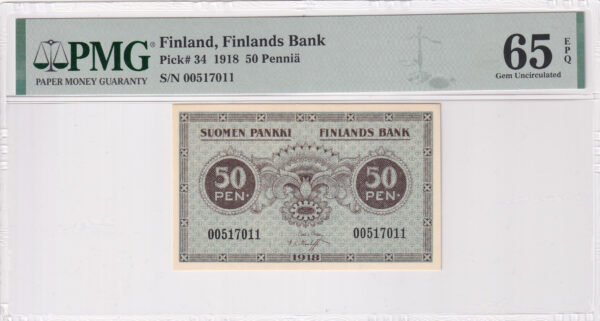 Finnland 50 Penniä 1918 Pick P-34 UNC Vorderseite