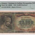 Griechenland 25000 Drachmai 1943 Pick Pick 123 About Uncirculated Vorderseite
