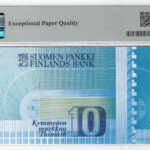 Finnland 10 Markkaa 1986 Pick P-113a AU/UNC (PMG 58 EPQ - Choice About Unc) Rückseite