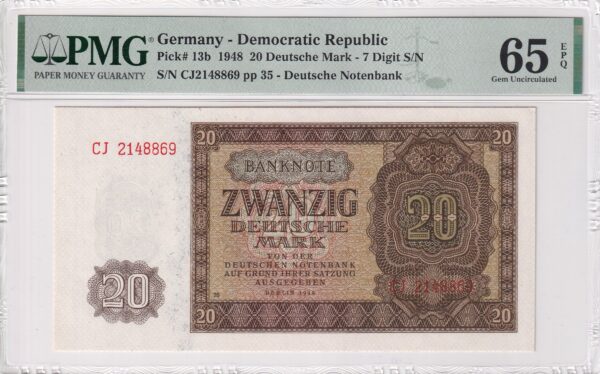 DDR 20 Deutsche Mark 1948 Pick Pick 13b UNC Vorderseite