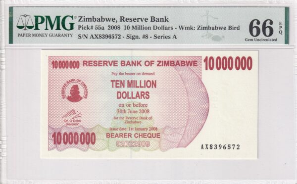 Simbabwe 10000000 Dollar 2008 Pick Pick# 55a UNC Vorderseite