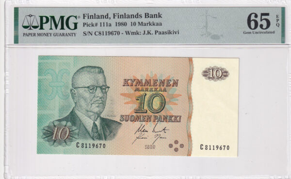 Finnland 10 Markkaa 1980 Pick P-111a UNC Vorderseite