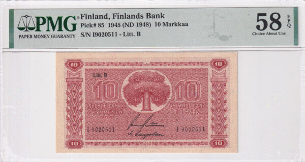 Finnland 10 Markkaa 1945 Pick P-85 AU Vorderseite