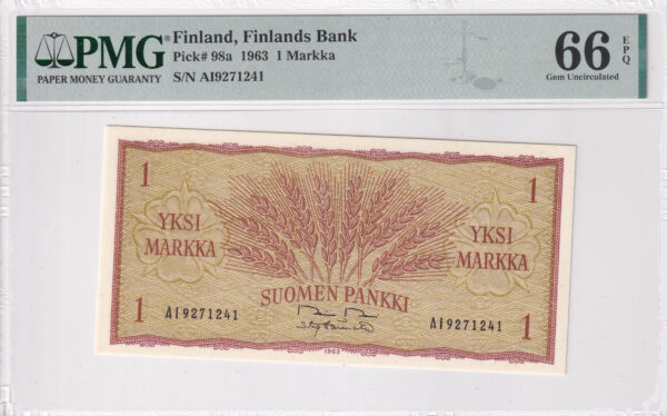 Finnland 1 Markka 1963 Pick Pick 98a UNC Vorderseite
