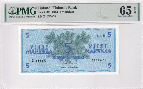 Finnland 5 Markkaa 1963 Pick Pick 99a UNC Vorderseite