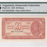 Jugoslawien 20 Dinara 1944 Pick P-51c UNC Vorderseite