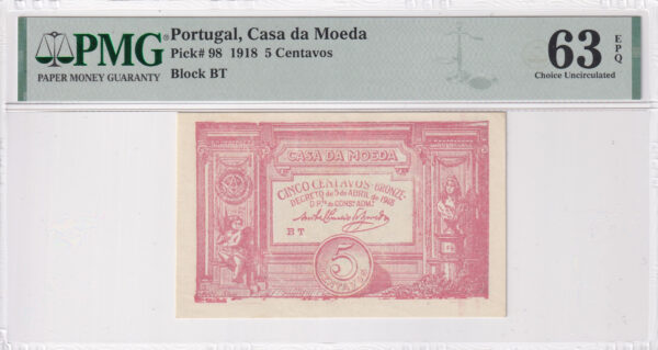 Portugal 5 Centavos 1918 Pick P-98 UNC Vorderseite