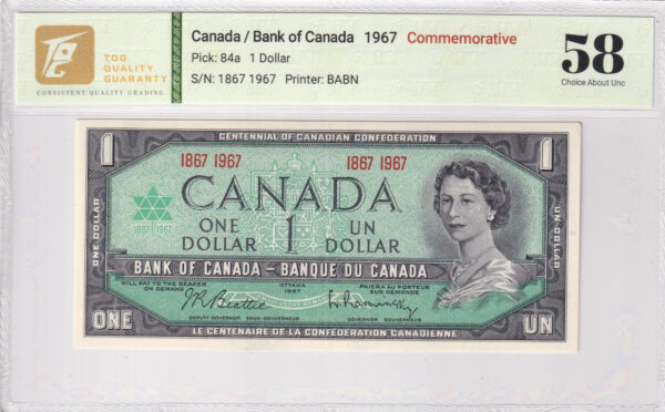Kanada 1 Dollar 1967 Pick Pick 84a AU (Choice About Unc) Vorderseite