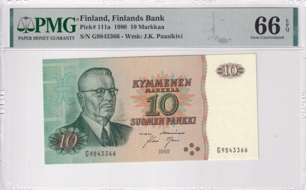 Finnland 10 Markkaa 1980 Pick P-111a UNC Vorderseite