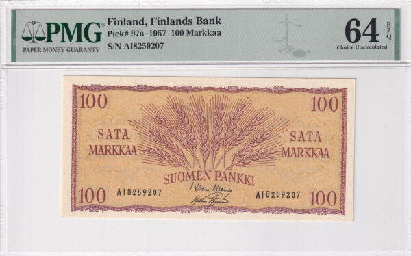 Finnland 100 Markkaa 1957 Pick P-97a UNC Vorderseite