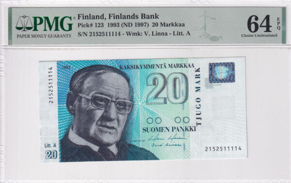 Finnland 20 Markkaa 1993 Pick P-123 UNC Vorderseite
