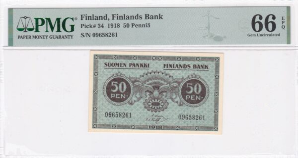Finnland 50 Penniä 1918 Pick Pick 34 UNC Vorderseite
