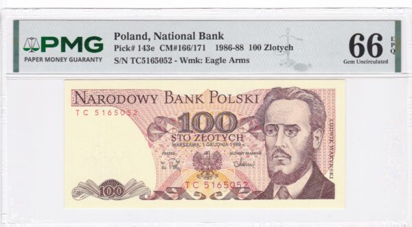 Polen 100 Zloty 1988 Pick Pick 143e UNC Vorderseite