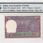 Indien 1 Rupee 1972 Pick Pick 77j UNC Vorderseite