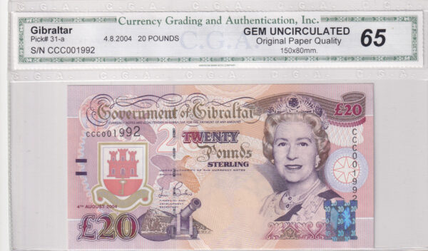Gibraltar 20 Pfund 2004 Pick Pick 31-a UNC Vorderseite