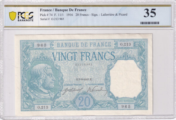 Frankreich 20 Francs 1916 Pick Pick 74 VF Vorderseite