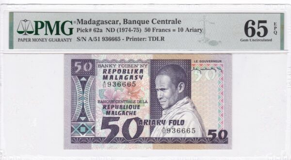 Madagaskar 50 Francs 1974-75 Pick Pick 62a UNC Vorderseite