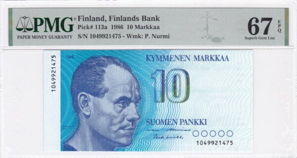Finnland 10 Markkaa 1986 Pick P-113a UNC Vorderseite