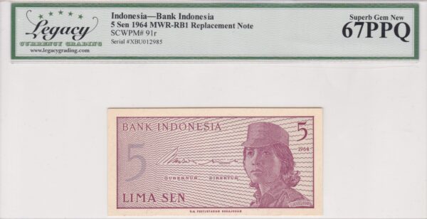 Indonesien 5 Sen 1964 Pick Pick 91r UNC Vorderseite
