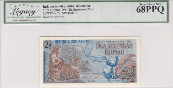 Indonesien 2 1/2 Rupiah 1961 Pick Pick 79 UNC Vorderseite