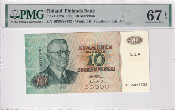Finnland 10 Markkaa 1980 Pick Pick# 112a UNC Vorderseite