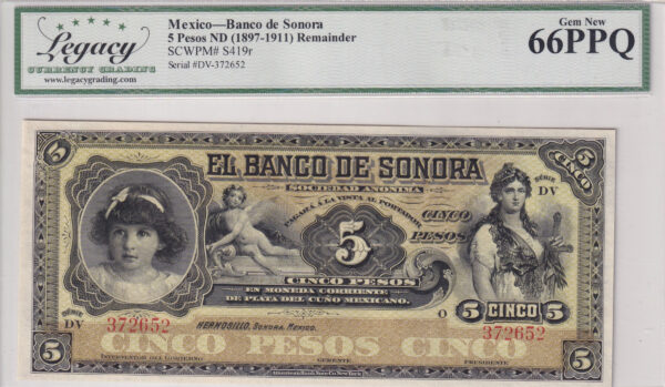 Mexiko 5 Peso 1897-1911 (ND) Pick S419r UNC Vorderseite