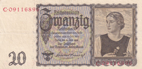 Deutsches Reich 20 Reichsmark 1939 Pick Pick 185 XF Vorderseite