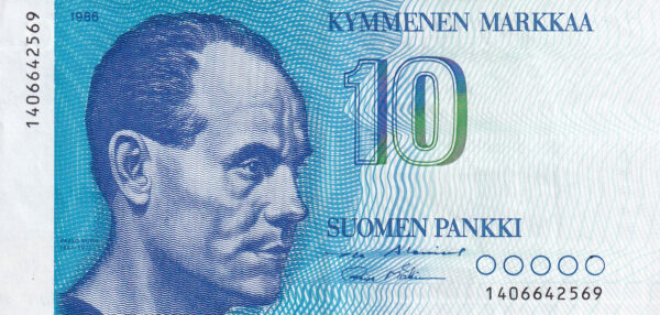 Finnland 10 Markkaa 1986 Pick P.113a (16) UNC Vorderseite