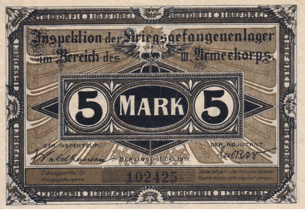 5 Mark 1917 Pick Tieste 05.08 XF Vorderseite