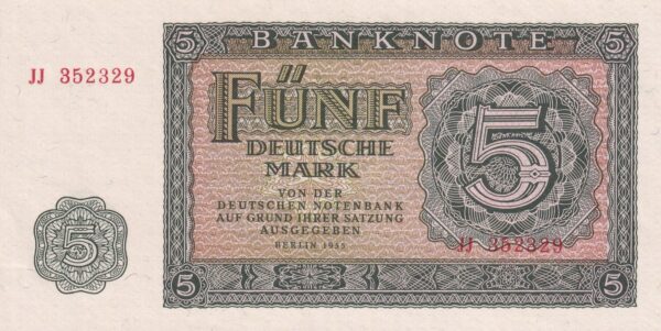 DDR 5 Deutsche Mark 1955 Pick P-17 UNC Vorderseite