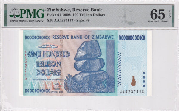 Simbabwe 100 Trillion Dollars 2008 Pick 91 UNC Vorderseite