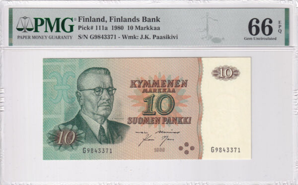 Finnland 10 Markkaa 1980 Pick 111a UNC Vorderseite