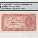 Jugoslawien 20 Dinara 1944 Pick 51c UNC Vorderseite
