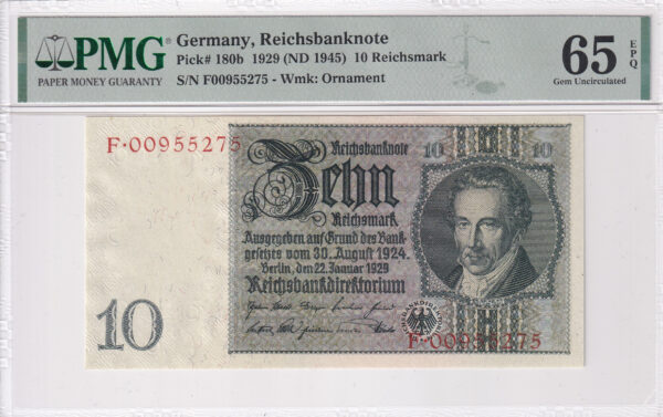 Deutschland 10 Reichsmark 1929 Pick 180b UNC Vorderseite