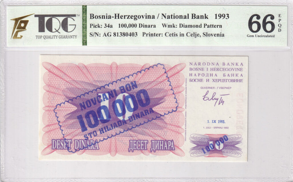 Bosnien und Herzegowina – 100000 – Dinara – 1993