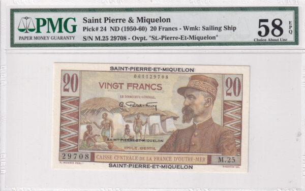 St. Kitts und Nevis 20 Francs 1950-1960 Pick 24 UNC Vorderseite