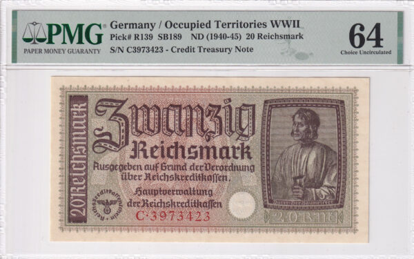 Deutsches Reich 20 Reichsmark 1940-1945 Pick R139 UNC Vorderseite