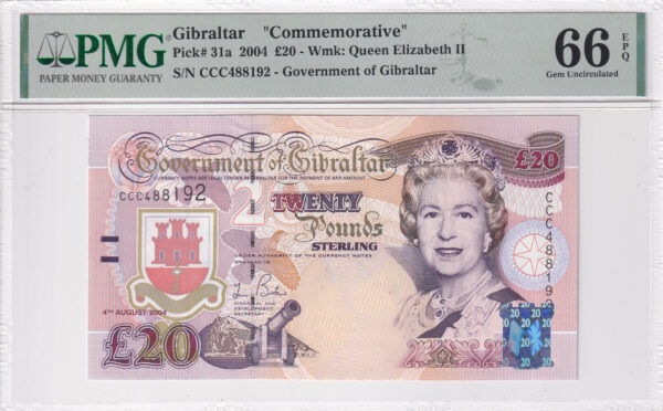 Gibraltar 20 Pounds 2004 Pick 31a UNC Vorderseite