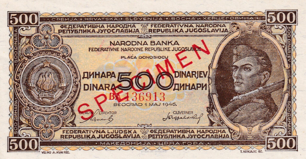 Jugoslawien – 500 – Dinara – 1946