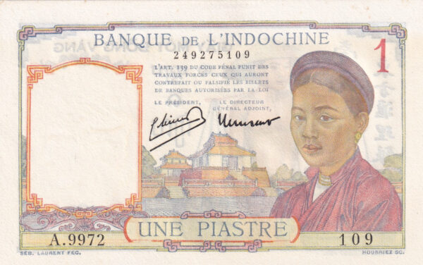 Französisch-Indochina 1 Piastre ND (1932-1949) Pick 54e VF Vorderseite