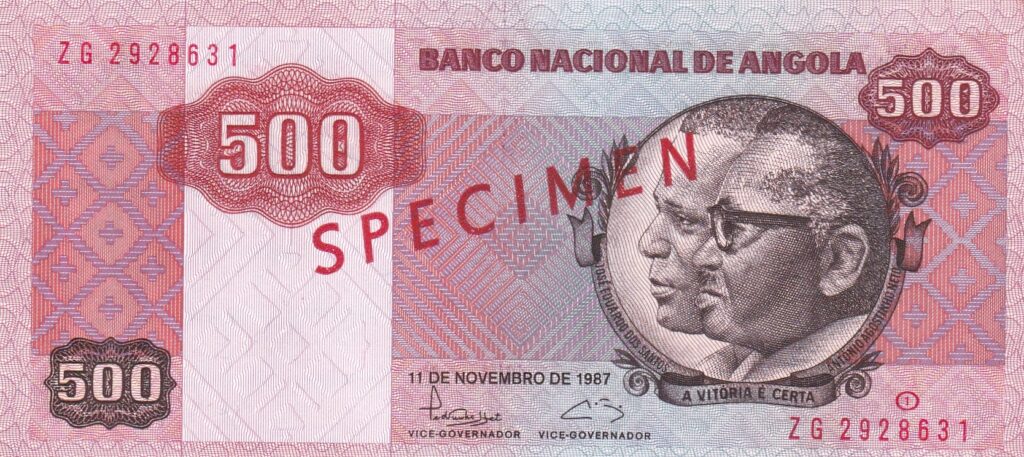 Angola – 500 – Kwanzas Specimen – 1987