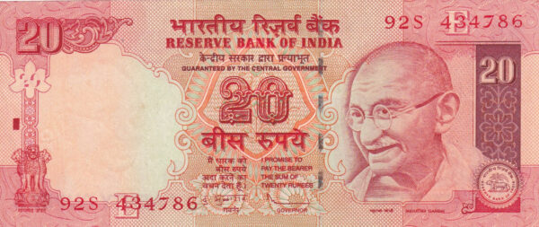 Indien 20 Rupees 2010 Pick 096j UNC Vorderseite
