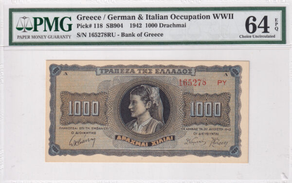 Griechenland 1000 Drachmai 1942 Pick 118 UNC Vorderseite