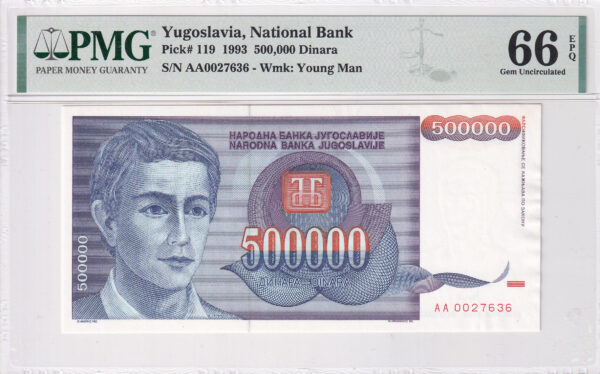 Jugoslawien 500000 Dinara 1993 Pick 119 UNC Vorderseite