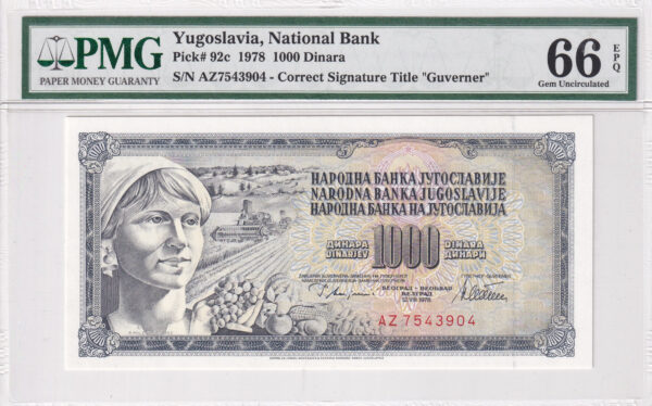 Jugoslawien 1000 Dinara 1978 Pick 92c UNC Vorderseite