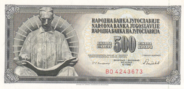 Jugoslawien 500 Dinara 1986 Pick 91c UNC Vorderseite