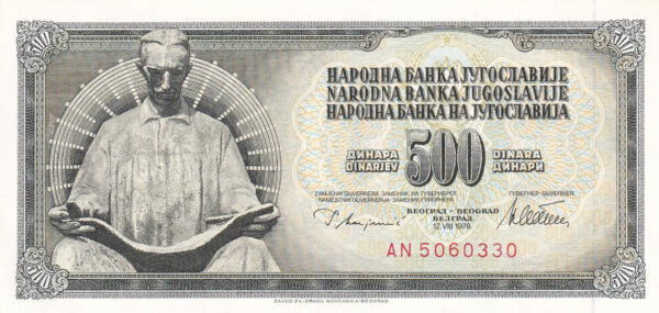 Jugoslawien 500 Dinara 1978 Pick 91a UNC Vorderseite